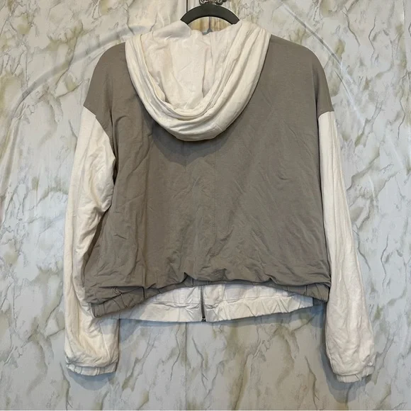 Zyia small zip jacket grey pink white pockets drawstring hooded activewear cozy - Picture 5 of 7